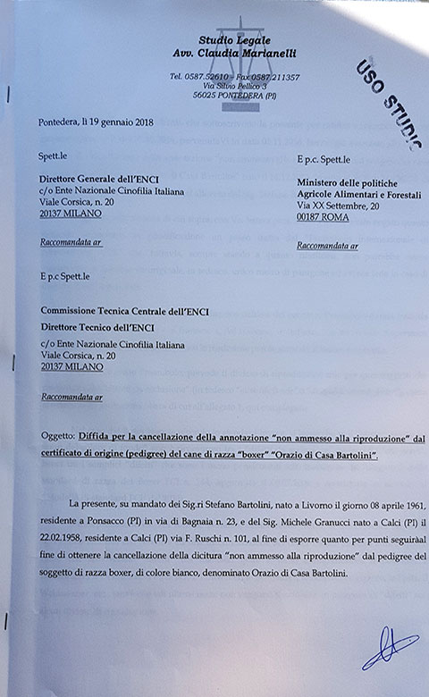 Diffida all'ENCI per Orazio